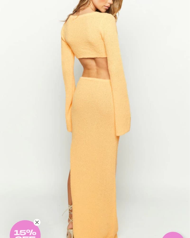 Long Sleeve Cut Out Yellow Dress - Image 2