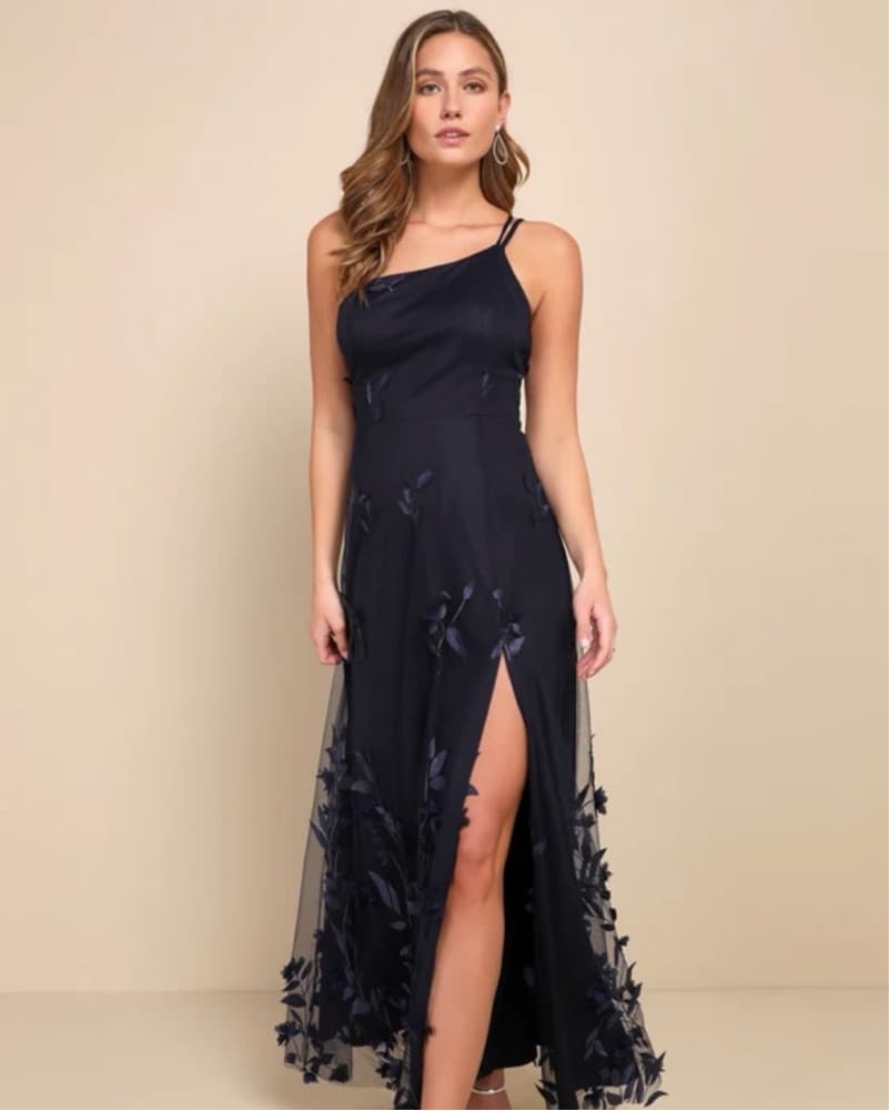 Elegant Navy Blue Floral Maxi Dress - Image 1