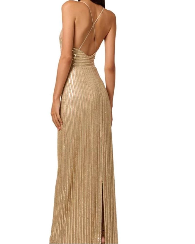 Beaded V-Neck Column Gown - Image 3