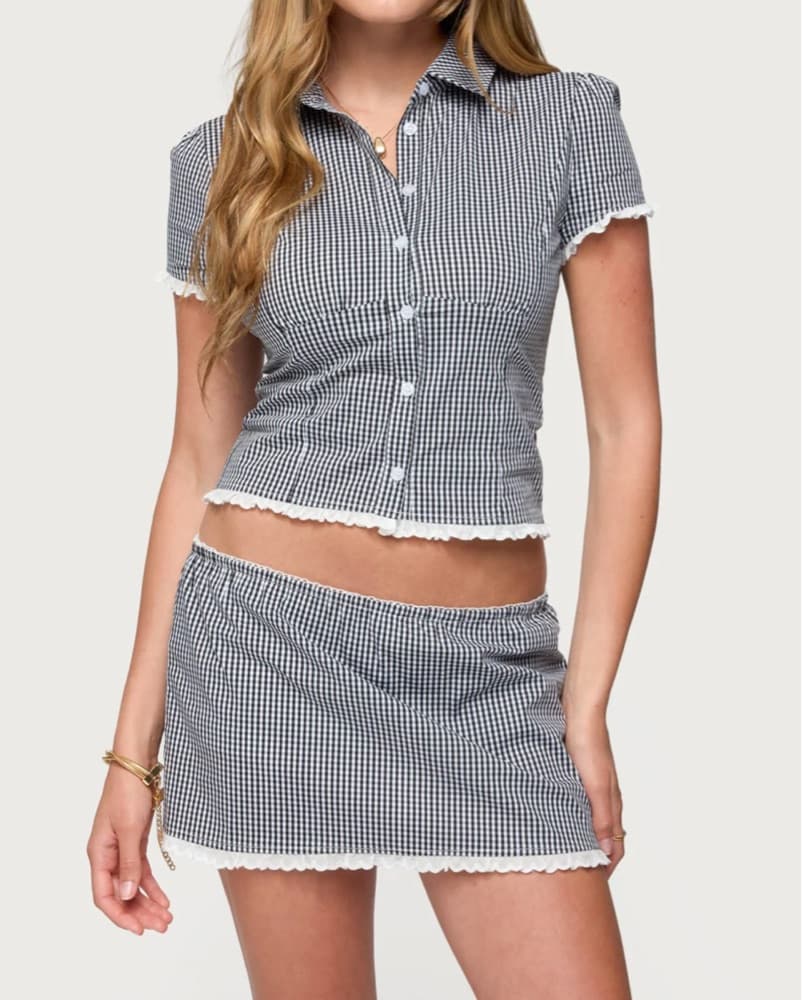 Paige Gingham Button Up & Skort Set - Image 1