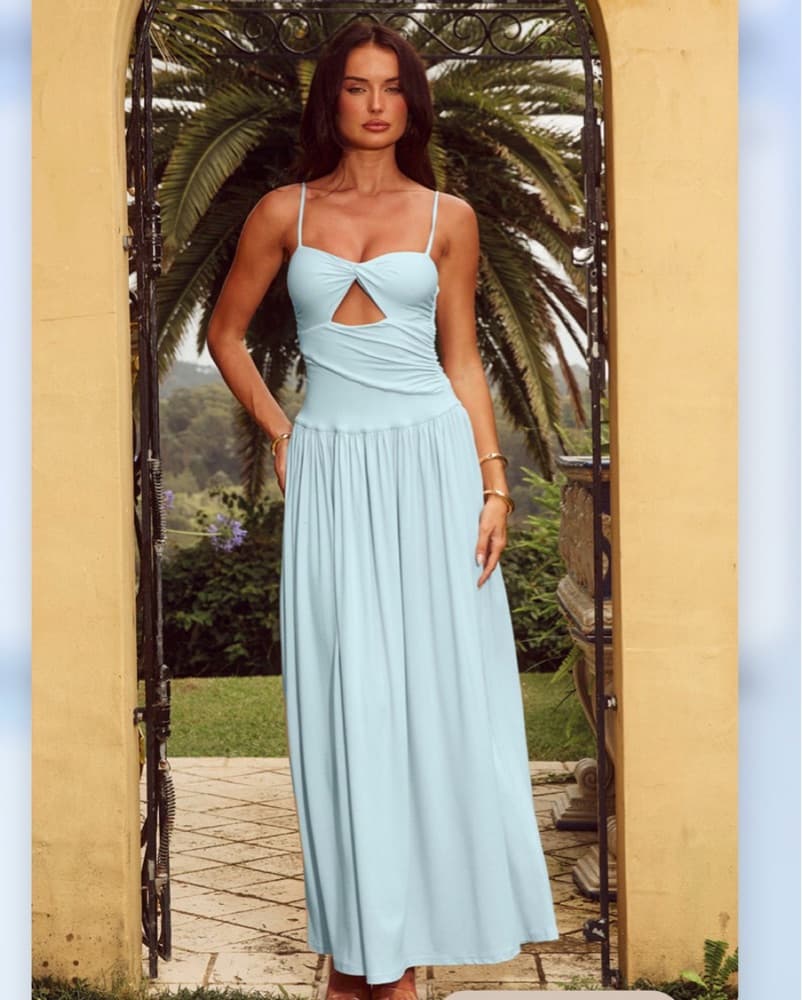 Cutout Sweetheart Aquamarine Maxi Dress - Image 1