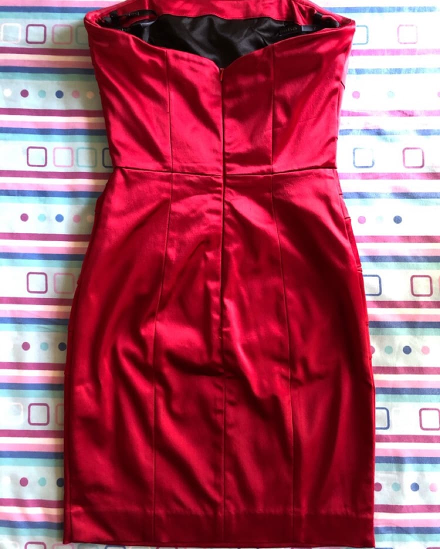 Red Satin Strapless Mini Dress - Image 6