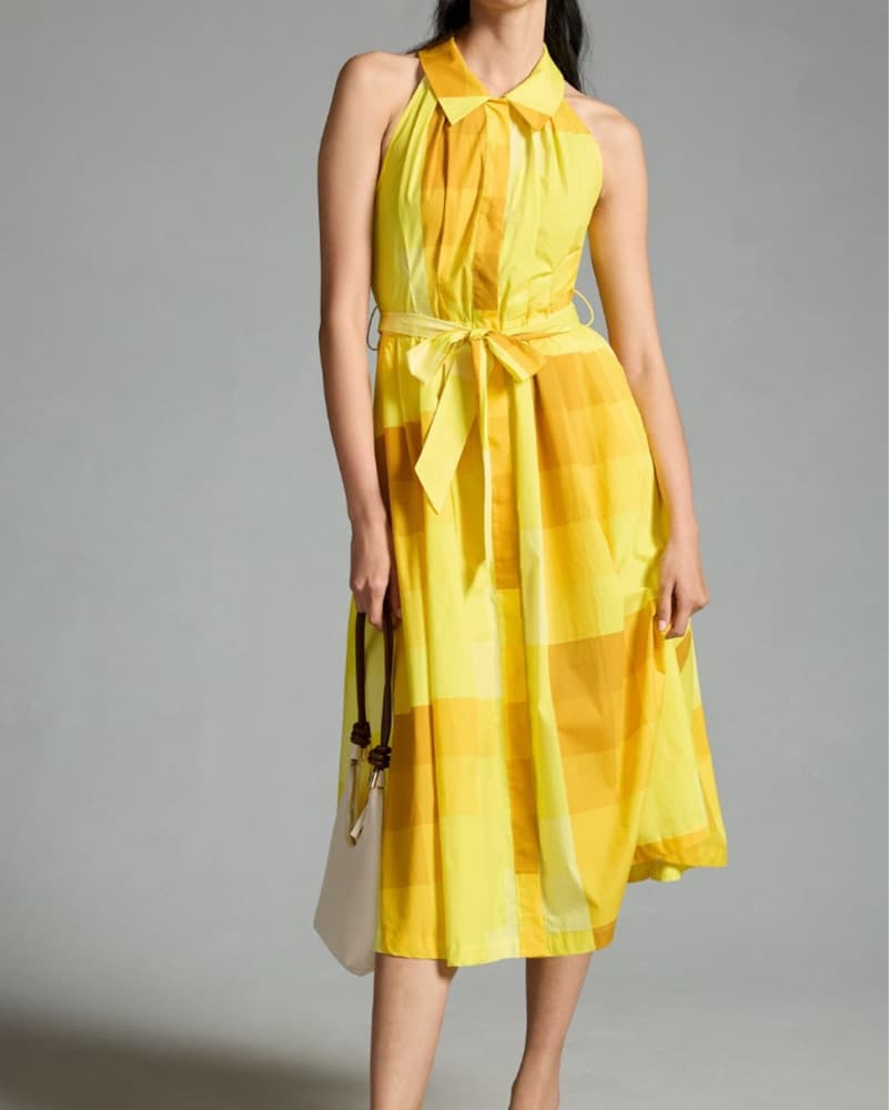 Vibrant Yellow Halter Midi Dress - Image 1