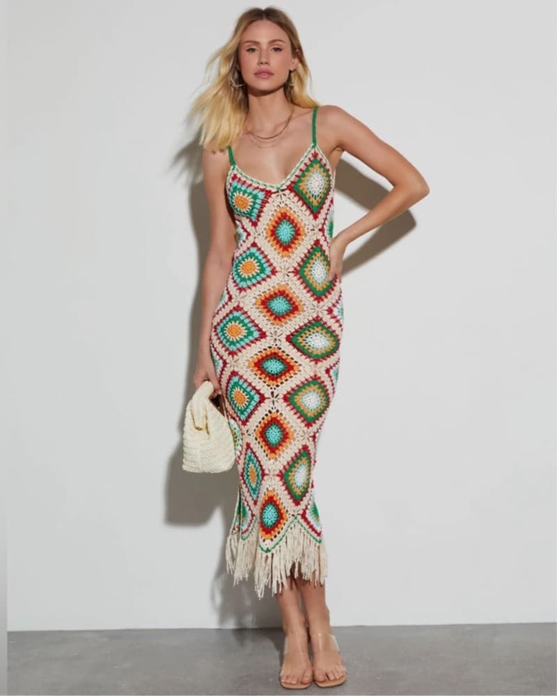 Vibrant Crochet Fringe Maxi Dress - Image 1