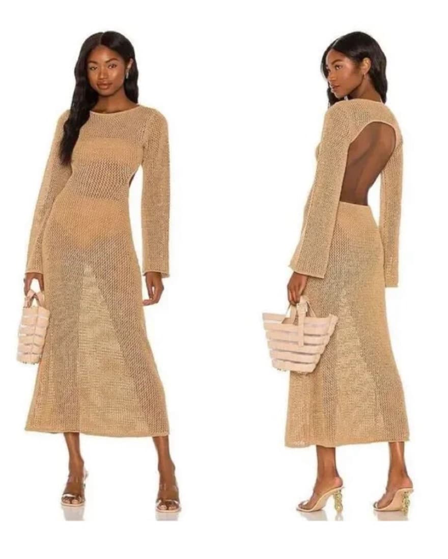 Chic Beige Knit Midi Dress - Image 1