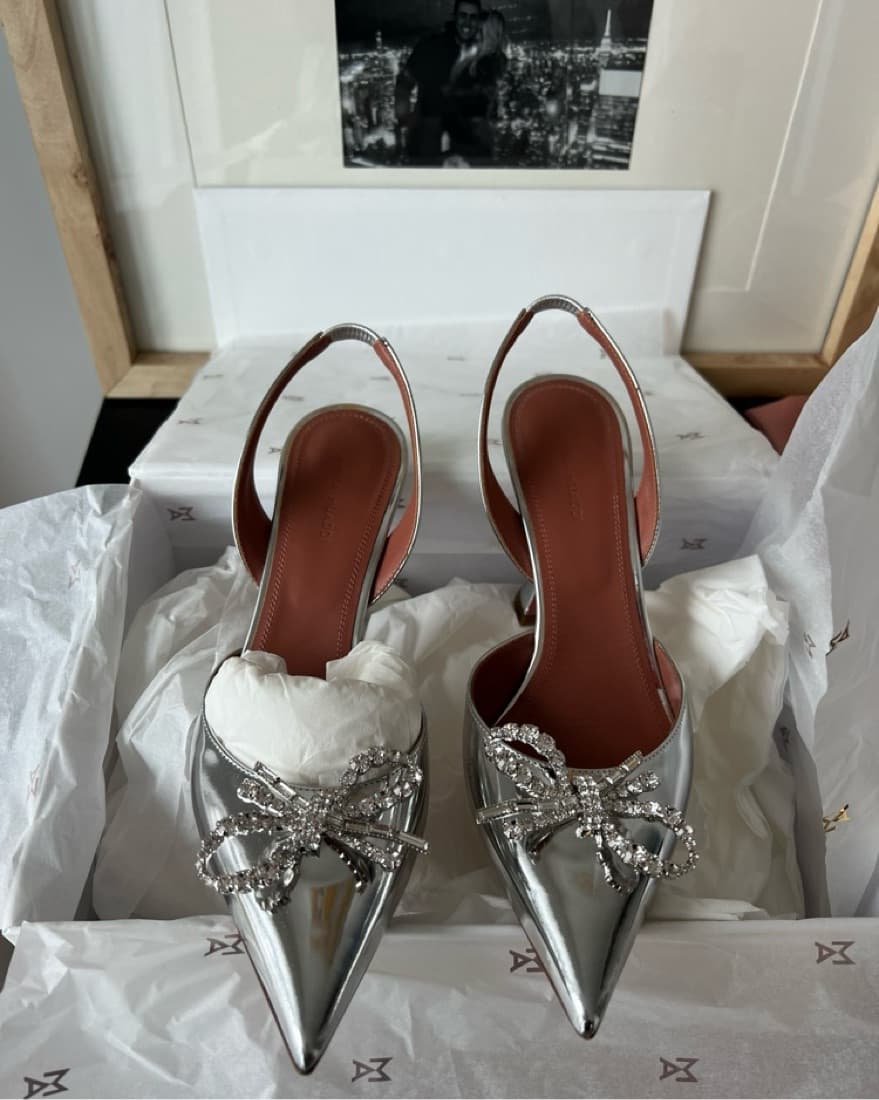 Amina Muaddi Rosie Metallic Heels - Image 2