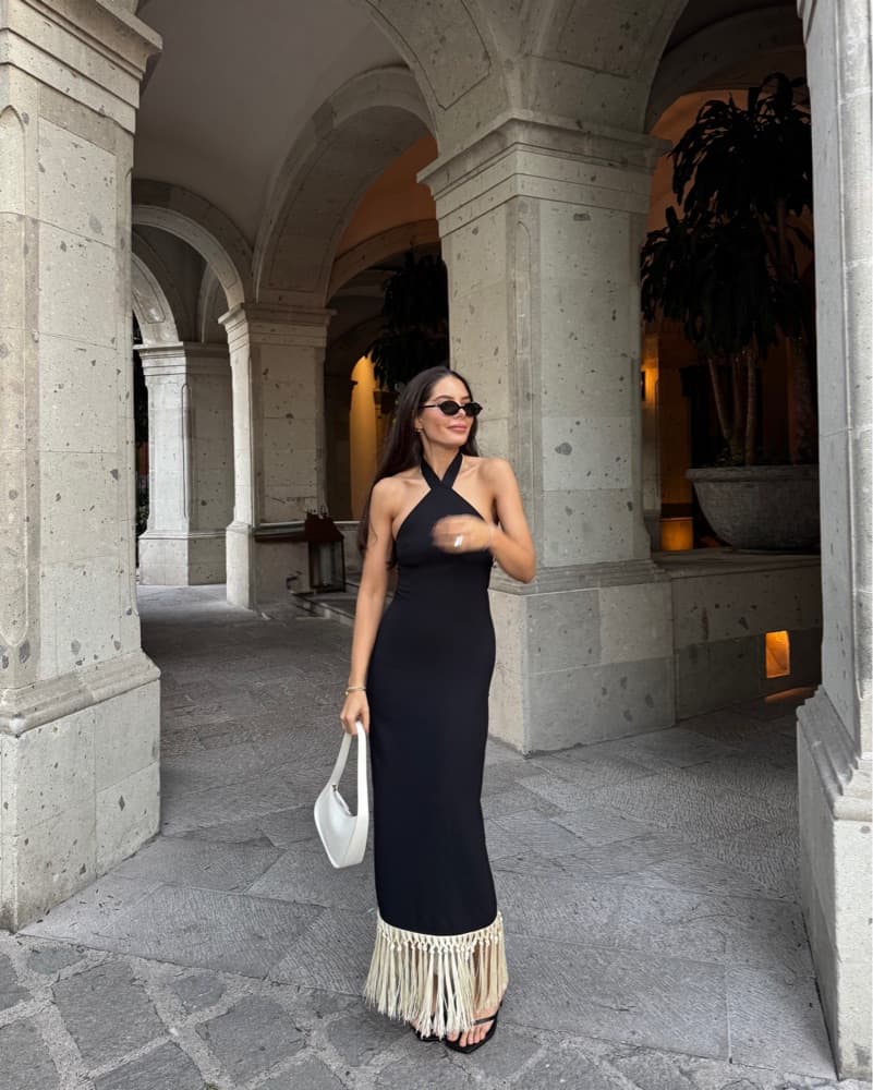 Black Fringed Dress - Image 2
