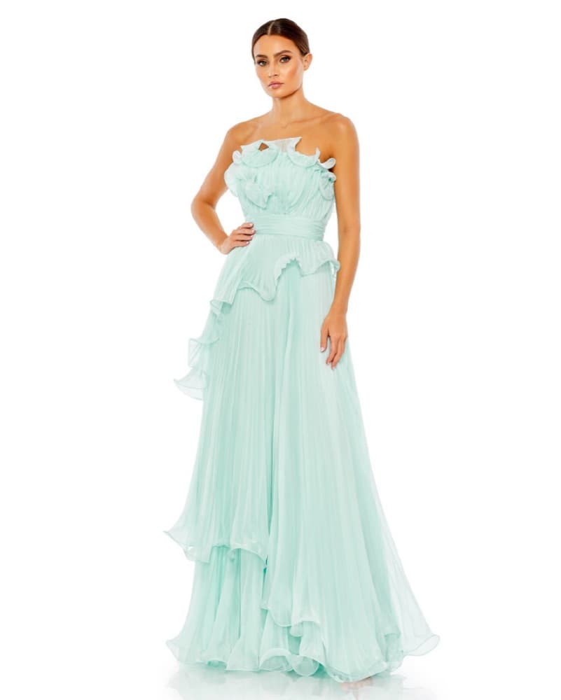 Elegant Mint Blue Pleated Maxi Dress - Image 1