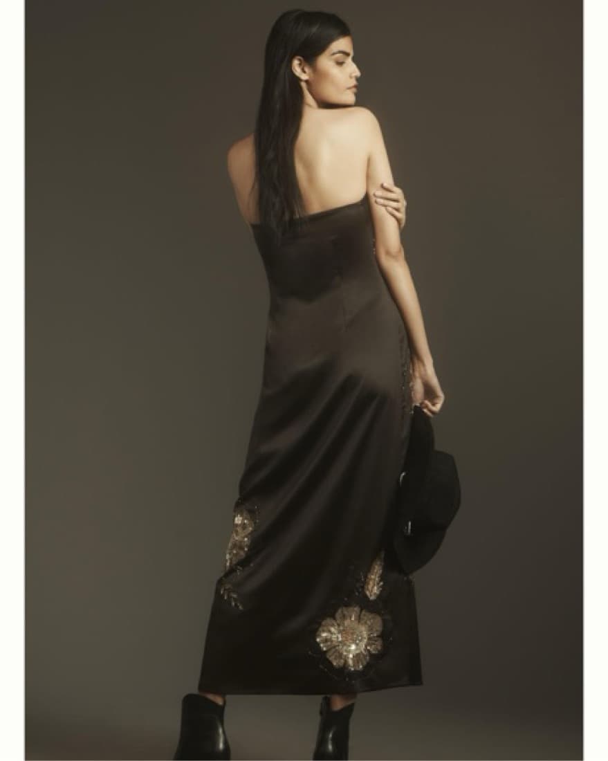 Anthropologie Gold and Black Floral Gown - Image 3