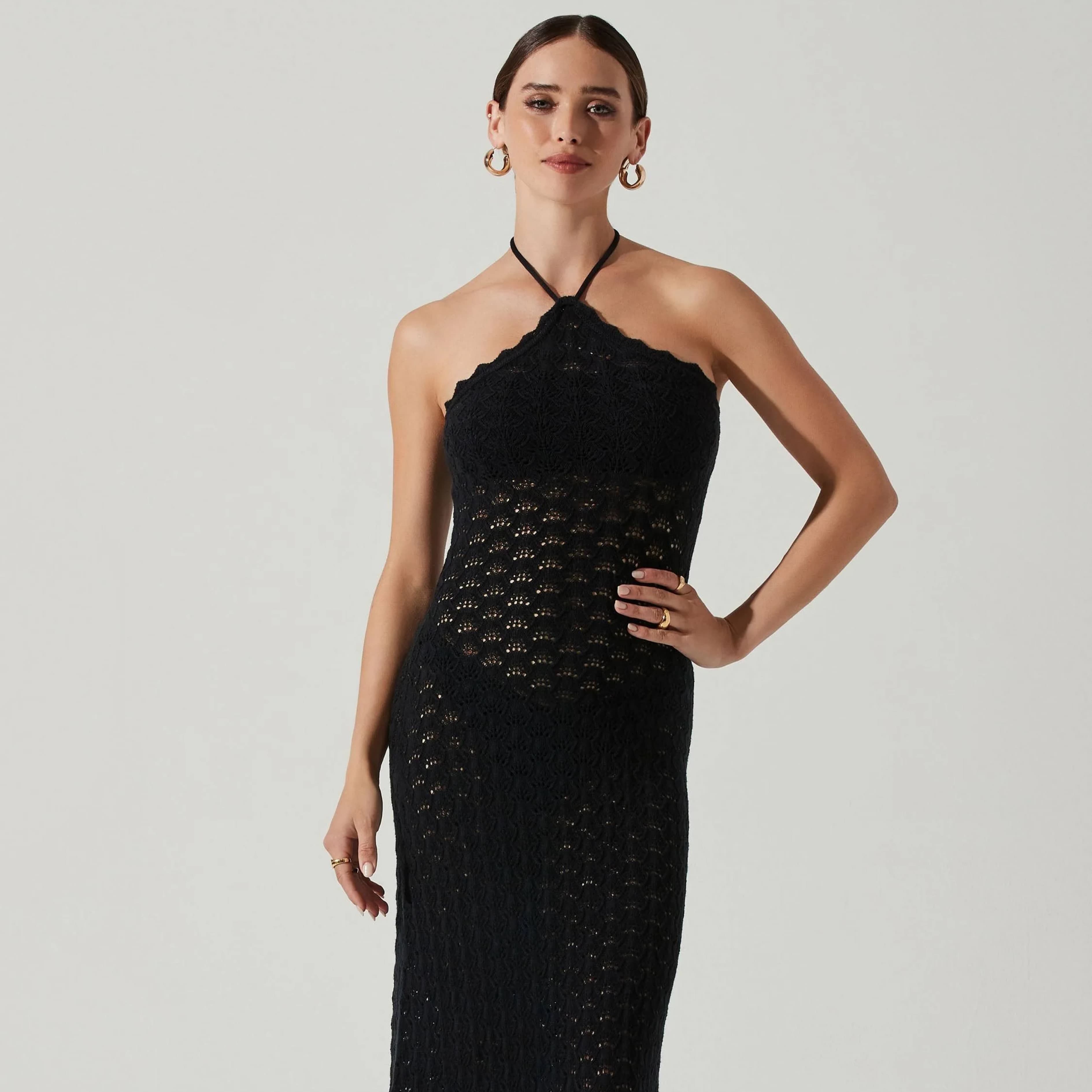 Black Halter Crochet Dress - Image 2