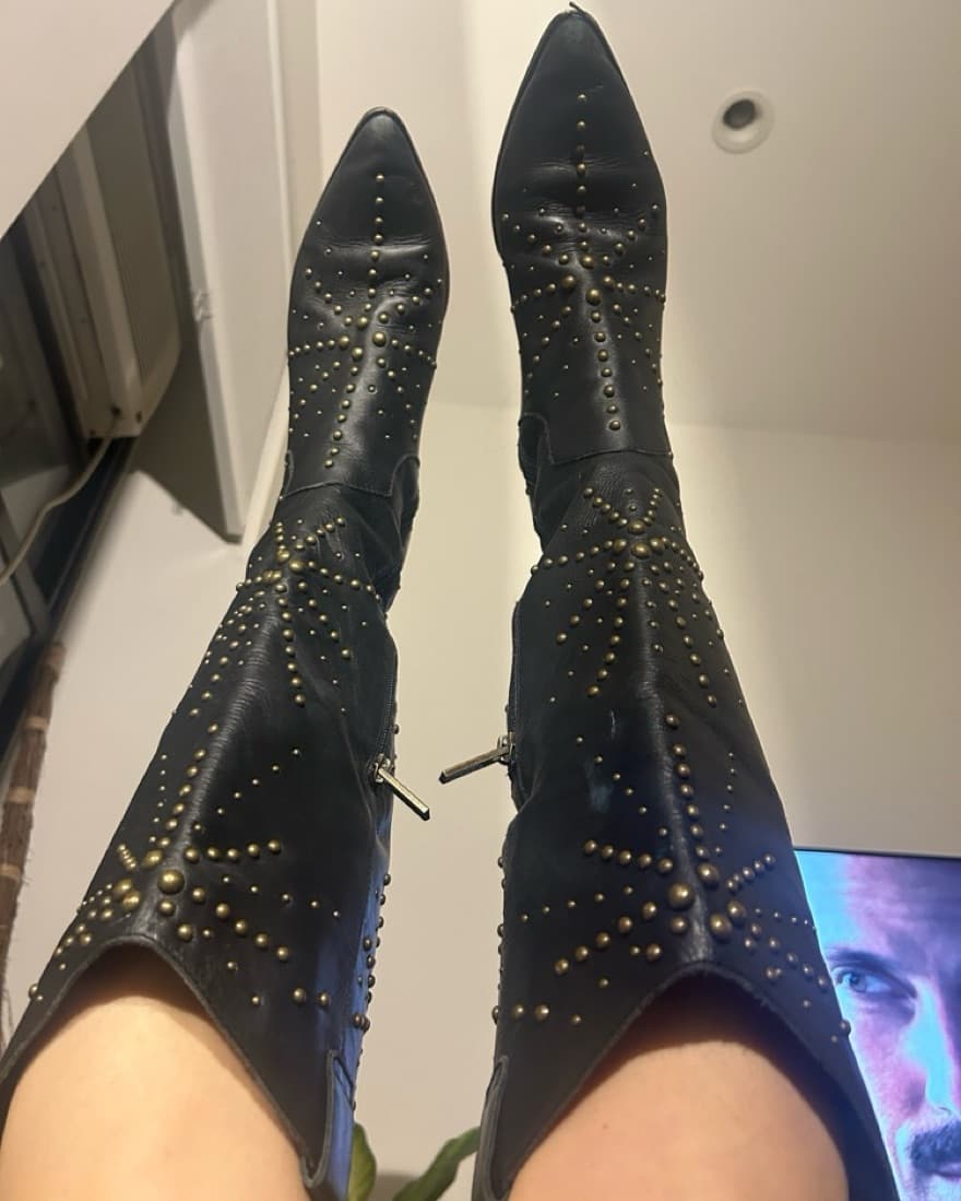 Black Cowboy Boots With Gold Embelished - Image 1
