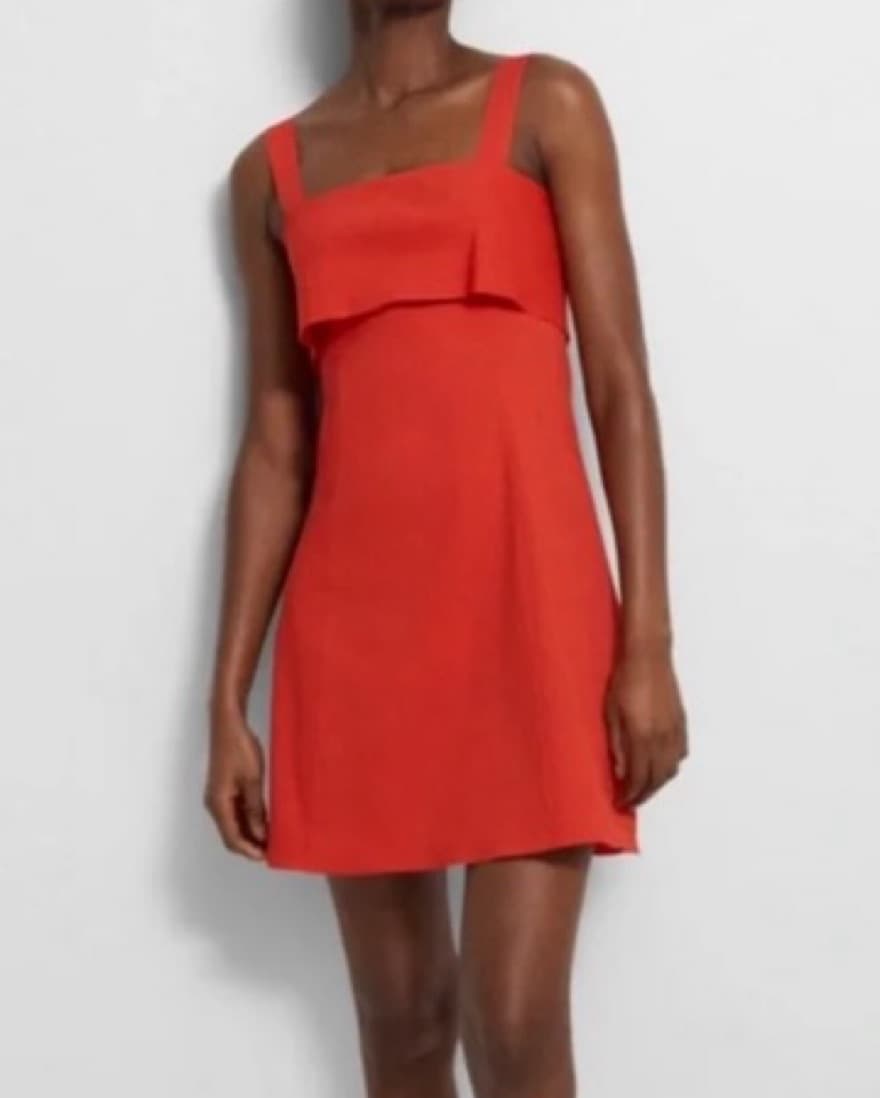 Theory Linen Mini Dress Red - Image 1