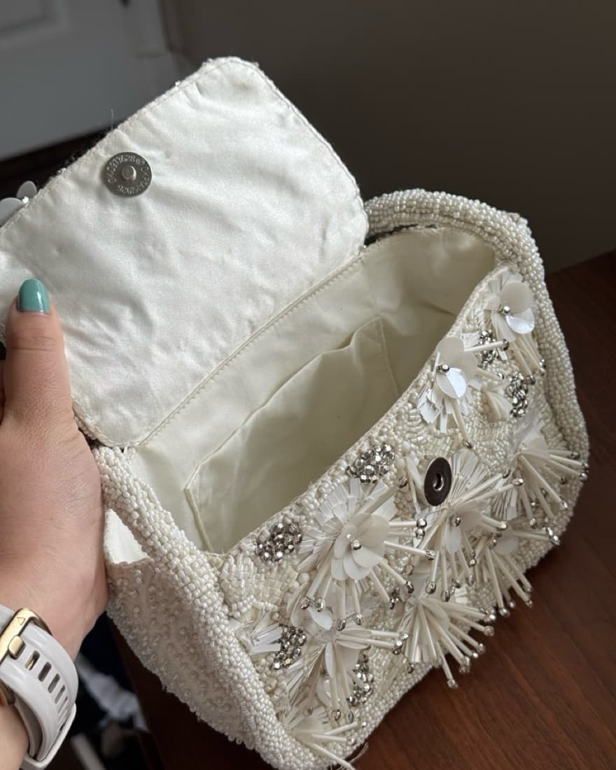 White Beaded Floral Bag - Image 2