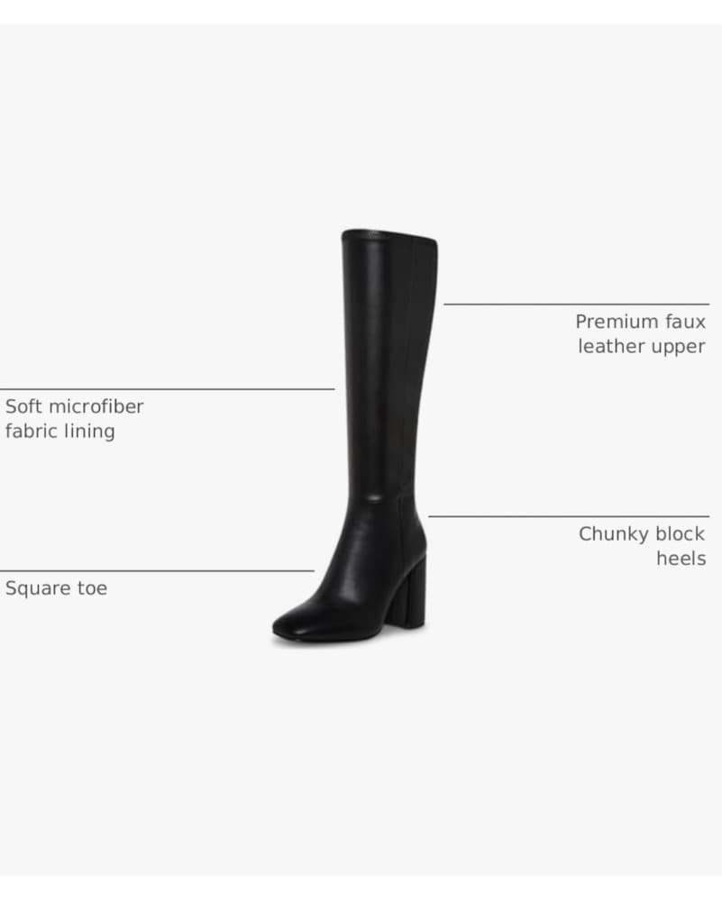 Chunky Heel Knee High Black Boots W Zip - Image 3