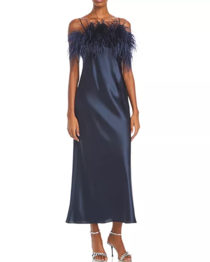 Cinq A Sept Cerise Satin Feather Dress - Image 1