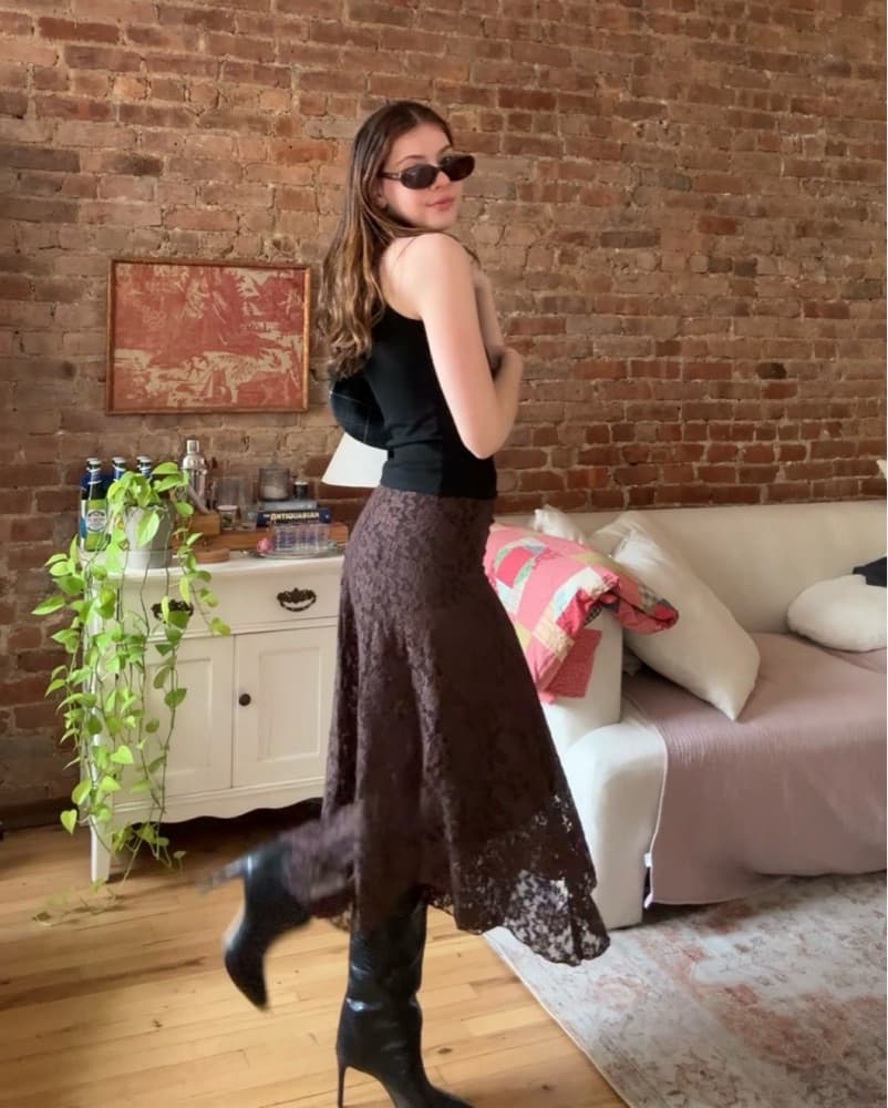 Tidal Midi Skirt Chocolate - Sheer Lace - Image 4