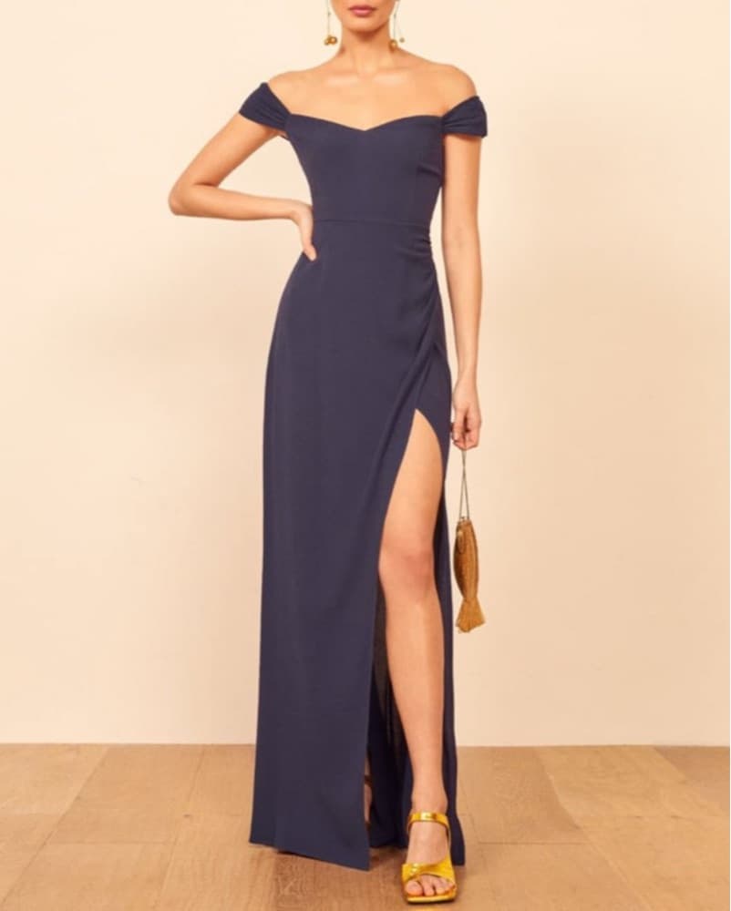 Reformation Marilyn Dress Navy Blue - Image 3