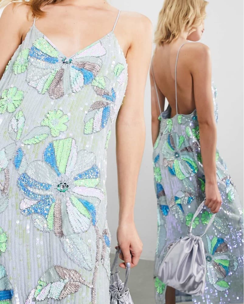 Floral Embellished Midi Dress Blue - Image 5