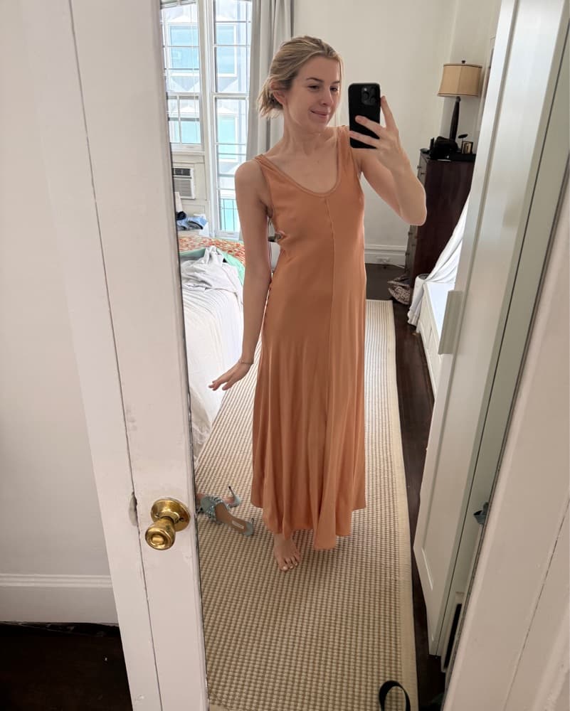 Chic Peach Silk Dress - Image 1