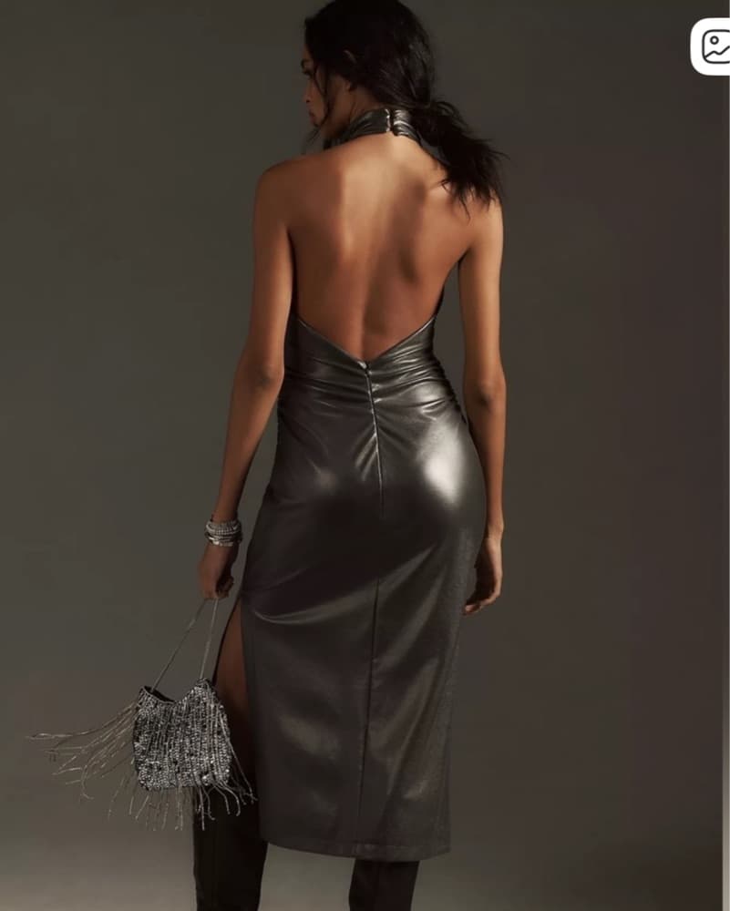 Anthropologie Charcoal Halter Midi Dress - Image 4