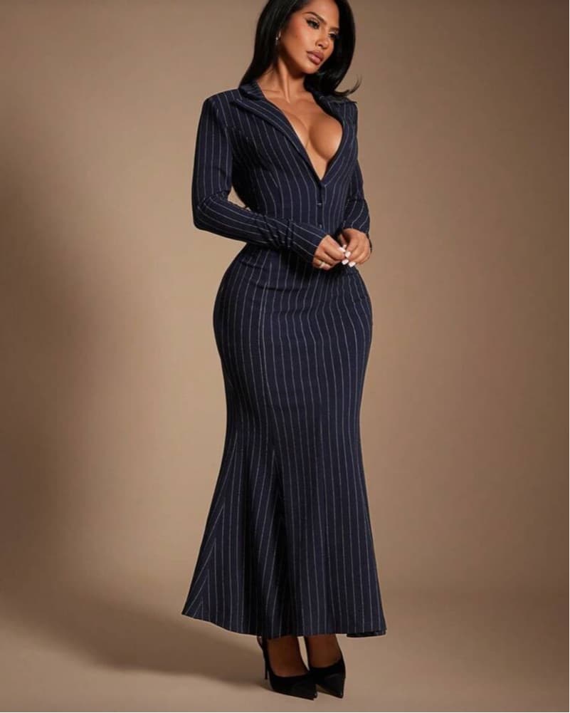 Chic Pinstripe Power Suit Dress - Image 3