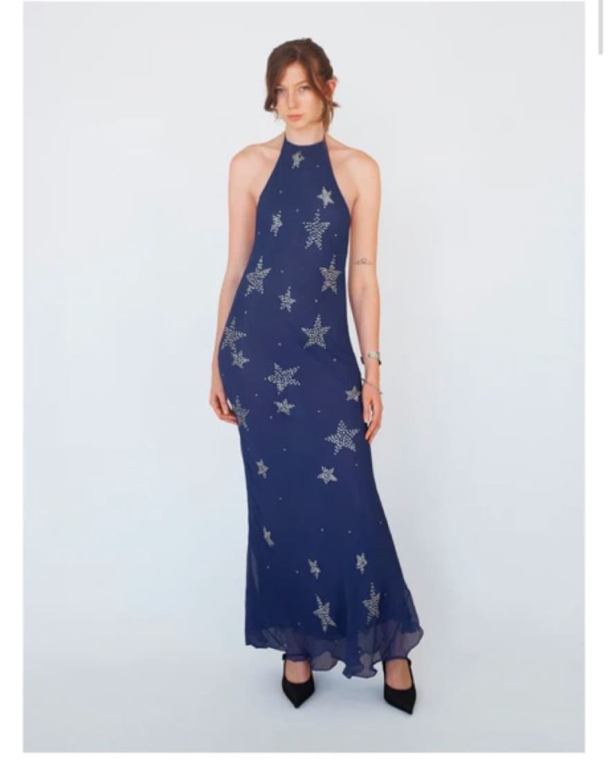 Dana Foley ROMANTIC HALTER DRESS - NAVY  - Image 1