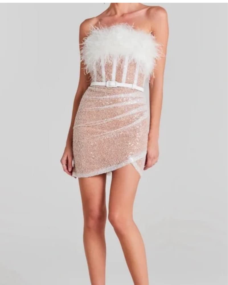 Nadine Merabi White & Nude Sequin Dress - Image 1