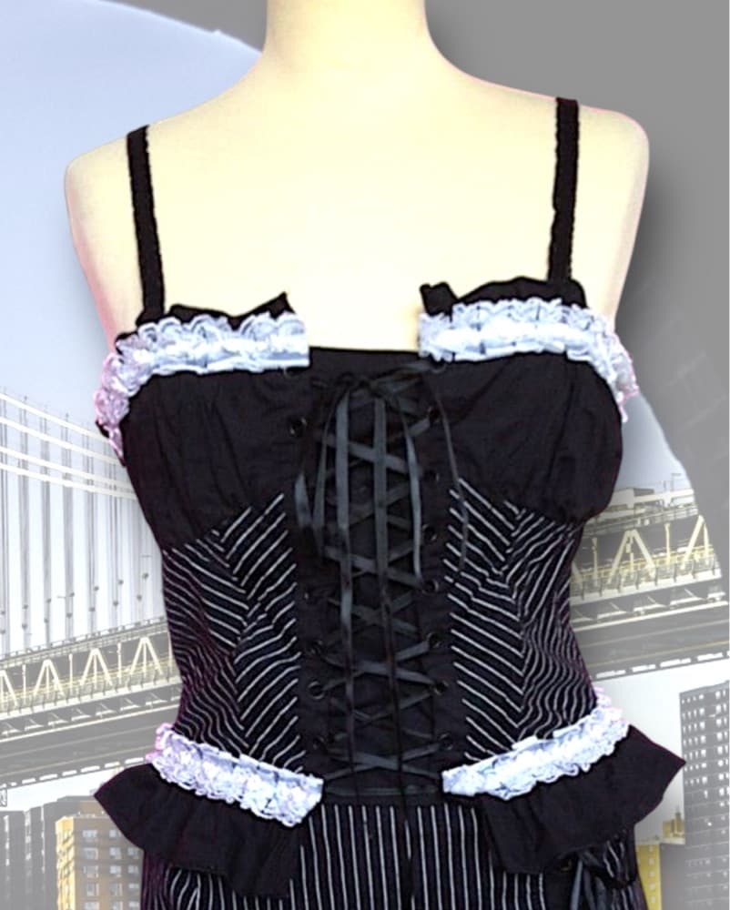 Black Lip Service Pinstripe y2k Corset - Image 1