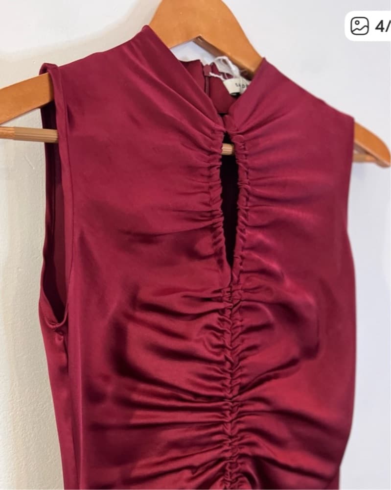 Sandro Burgundy Ruched Dress - Image 2