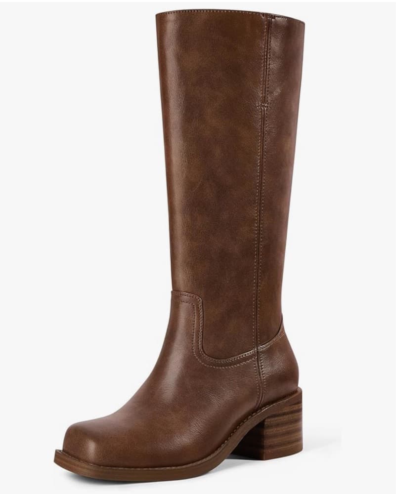 Brown Leather Platform Knee-High Boots - Image 1