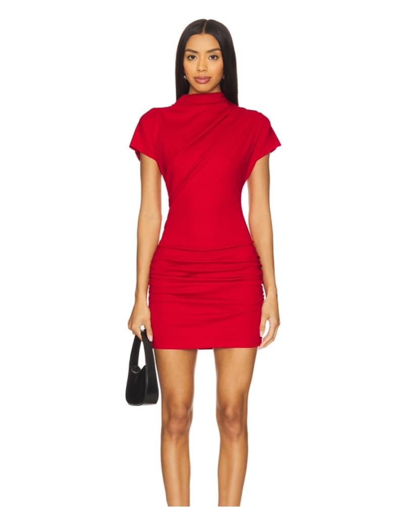 Draped Red Mini Dress Size Small - Image 1