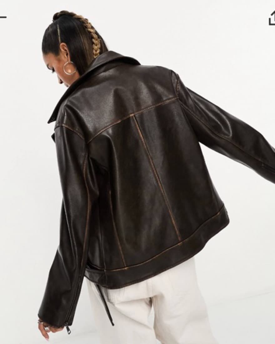 Brown Leather Oversized Jacket - Image 2