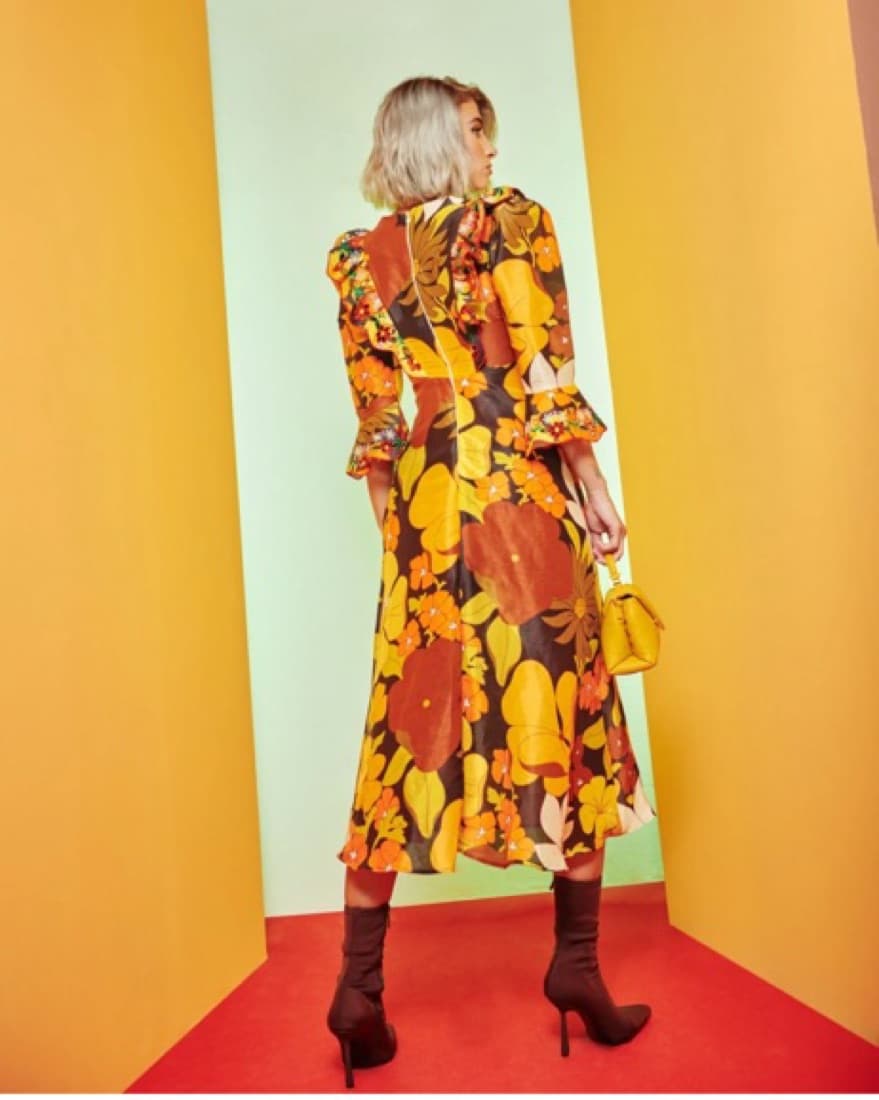 Celia B Bronze Retro Floral Midi Dress - Image 5