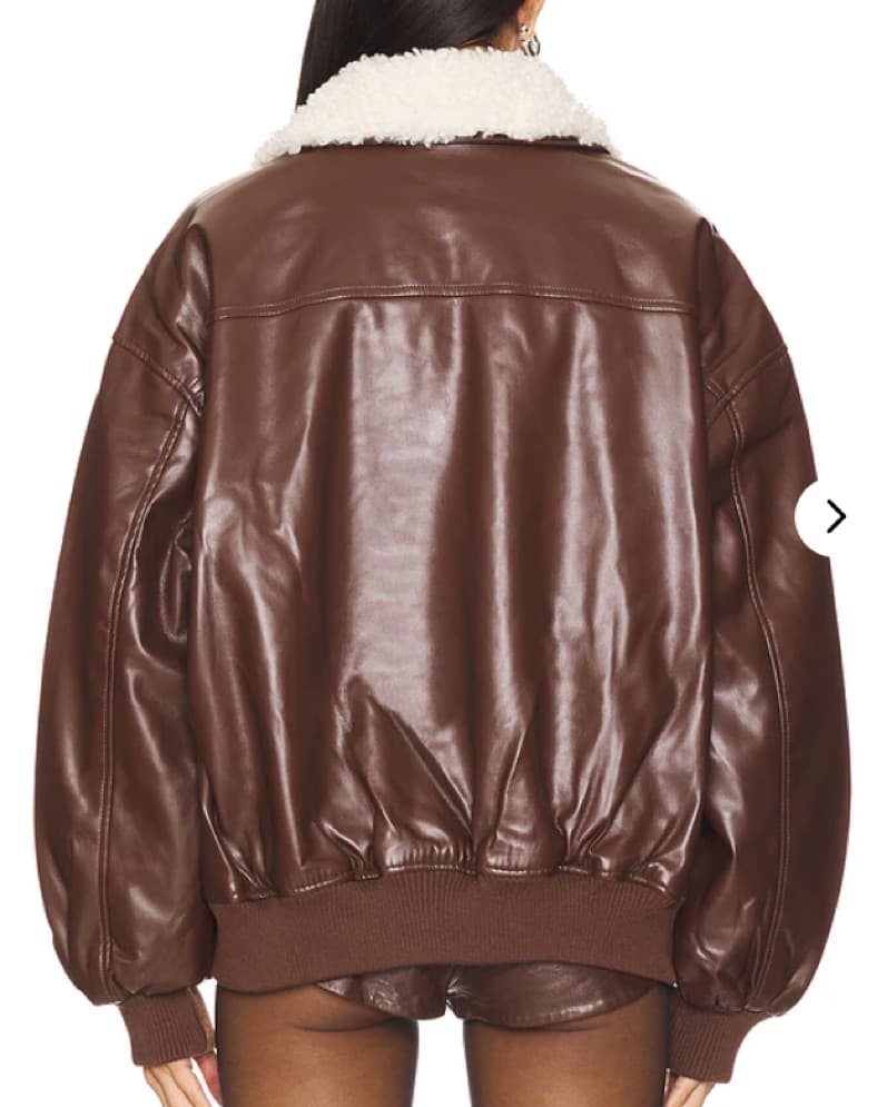 Brown Faux Leather Sherpa Collar Jacket  - Image 5