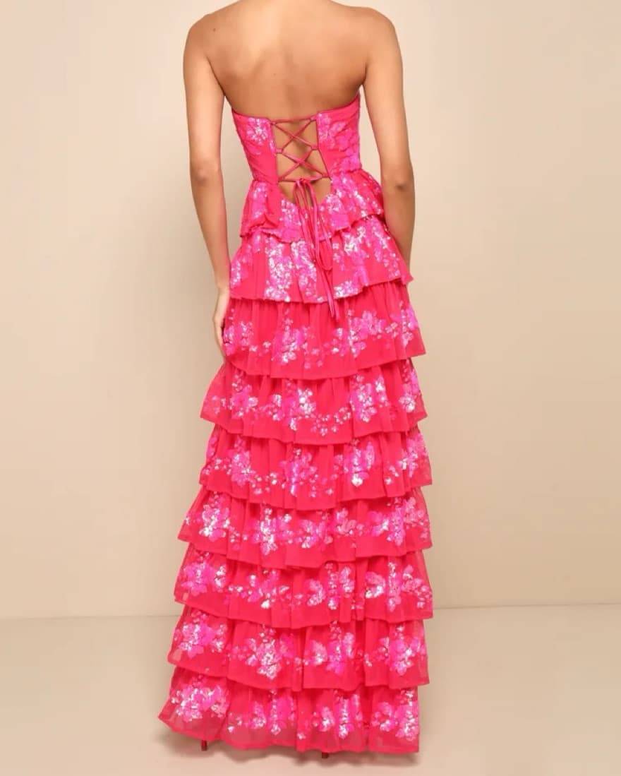 Lulus Pink Sequin Ruffle Gown - Image 2