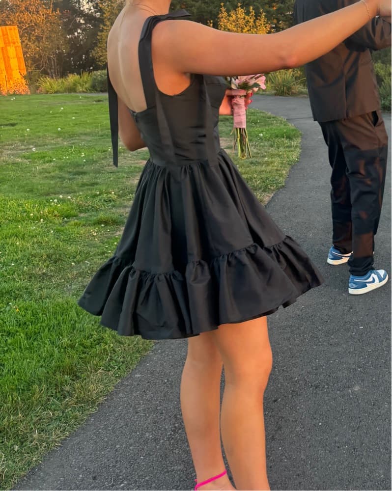 Formal mini black dress with bow straps! - Image 2