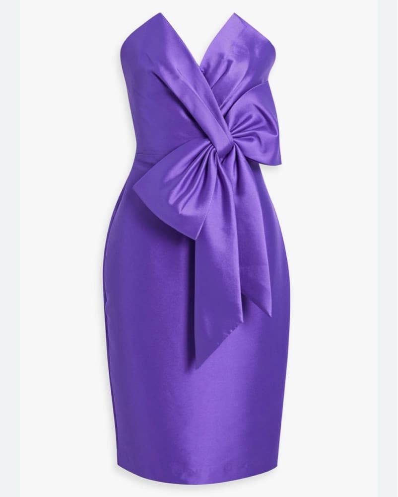 Badgley Mischka Purple Bow Tie Midi Dress - Image 2