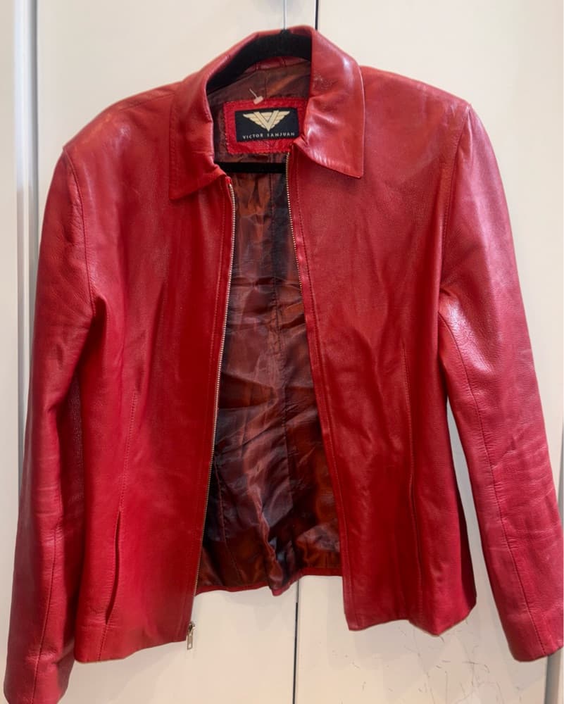 Cherry Red Vintage Leather Jacket - Image 3