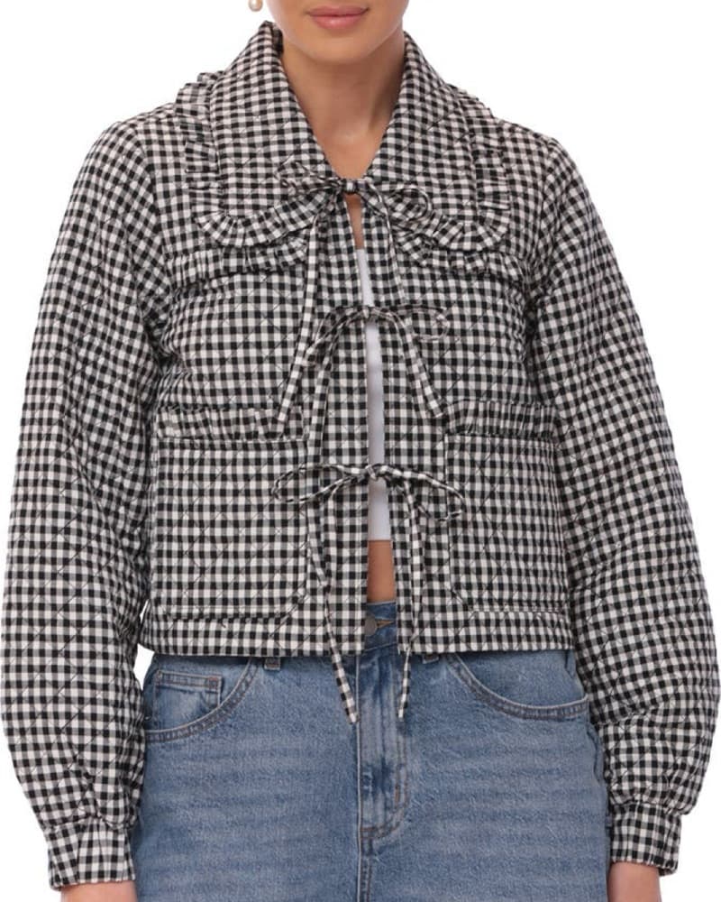 Gingham Check Puff Sleeve Jacket - Image 1