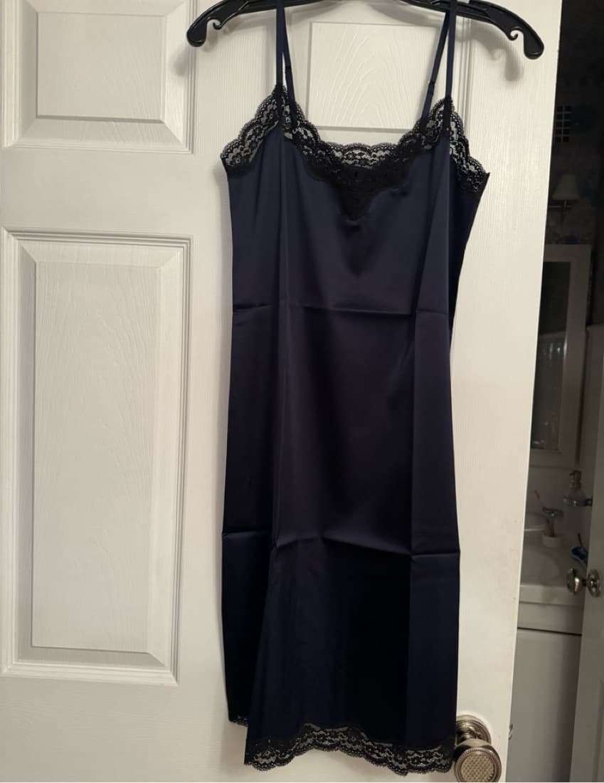 Navy Slip dress with black lace  - Image 1