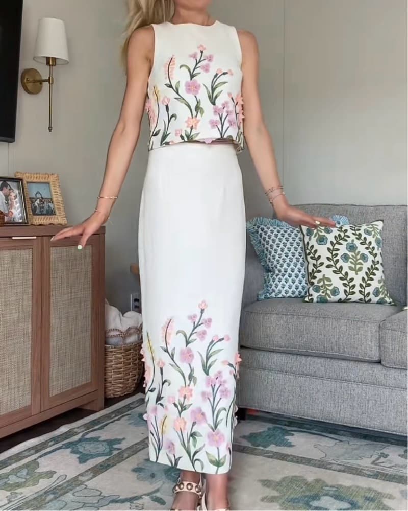 Antonio Melani White Linen Floral Set - Image 1