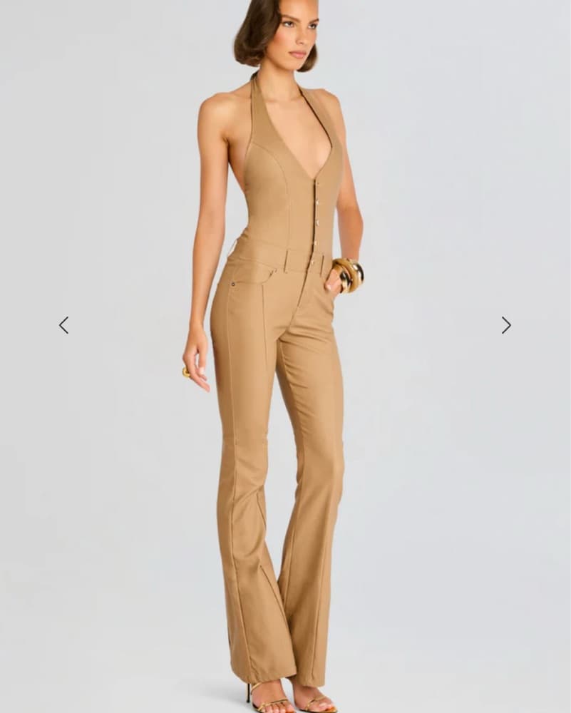 Chic Halter Jumpsuit in Tan - Image 3