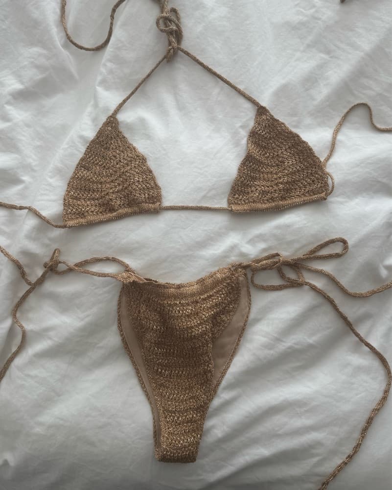 Gold Metallic Crochet Bikini Set! - Image 1