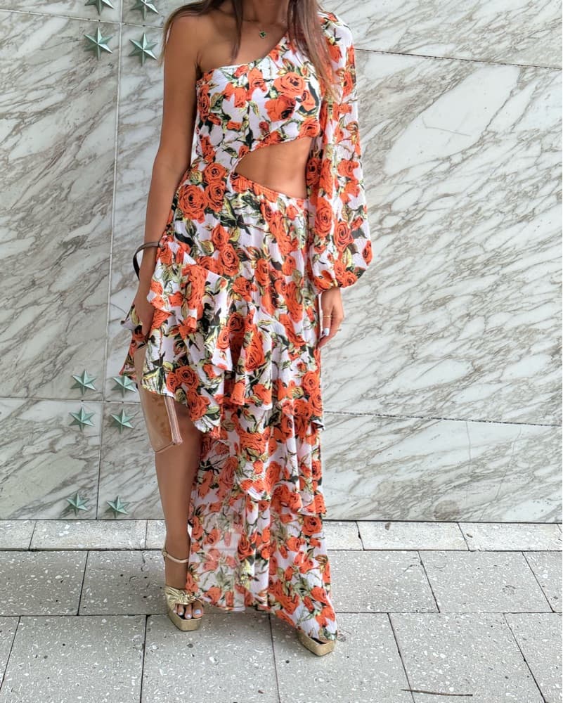 Vibrant Floral One-Shoulder Maxi Dress - Image 2