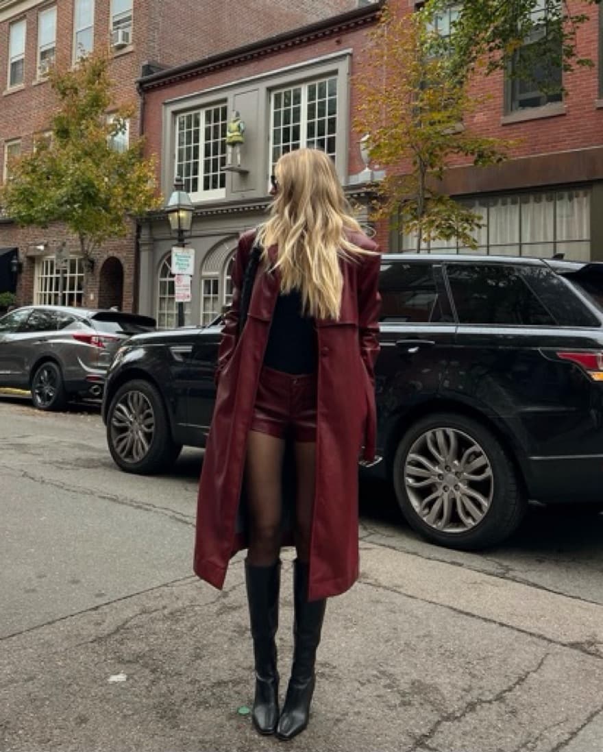 Burgundy Faux Leather Trench Coat - Image 5