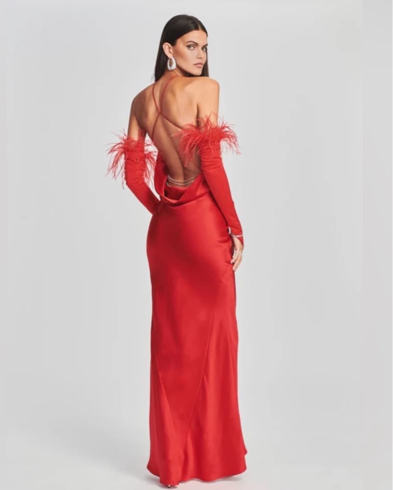 Retrofete Red Justine Satin Gown  - Image 2