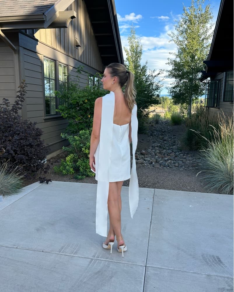 White Mini Dress With Neck Scarf - Image 4