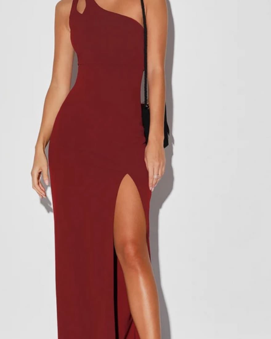 Burgundy One-Shoulder Cutout Dress - Image 2