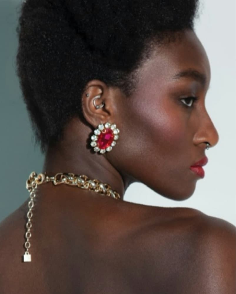 AREA NYC Pink Crystal Statement Earrings - Image 1