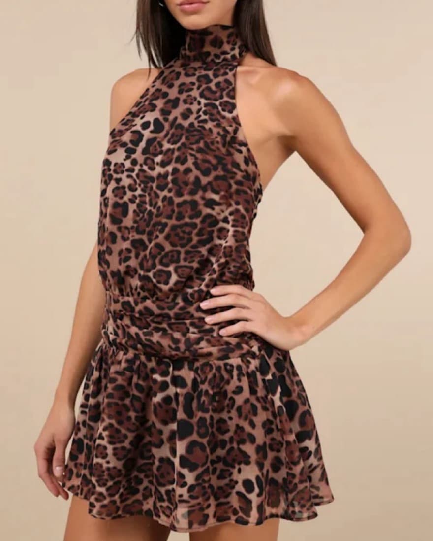 Halter Cheetah Print Mini Dress - Image 6